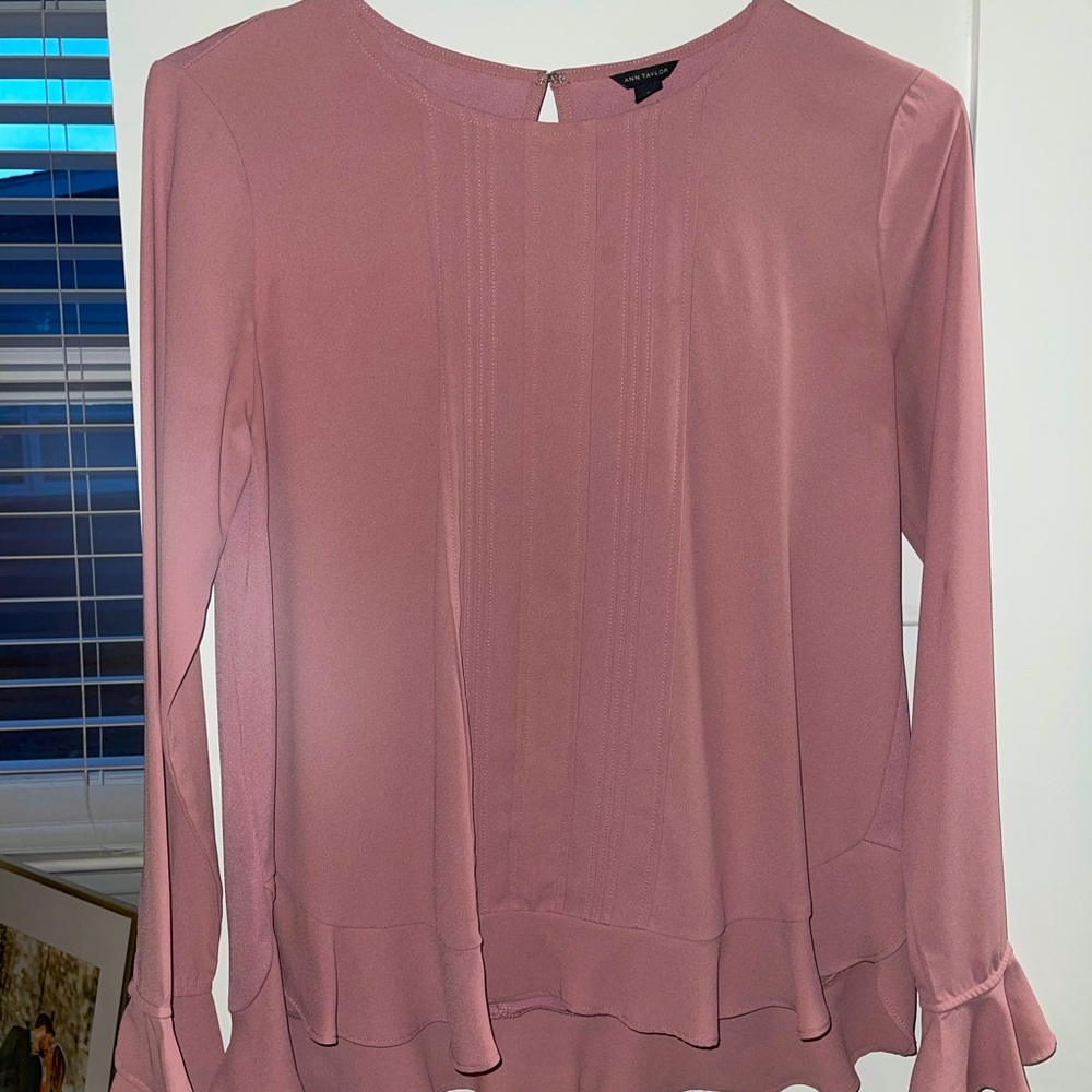 Rose colored bell sleeved blouse from Ann Taylor
